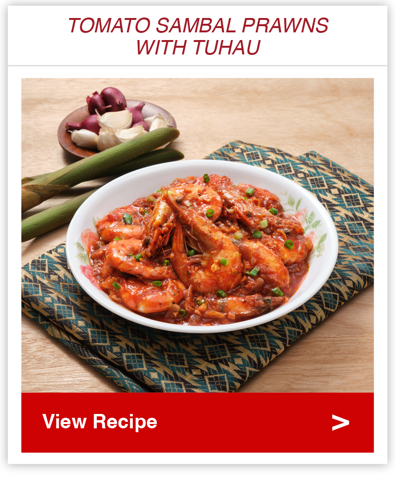 Tomato Sambal Prawns with Tuhau